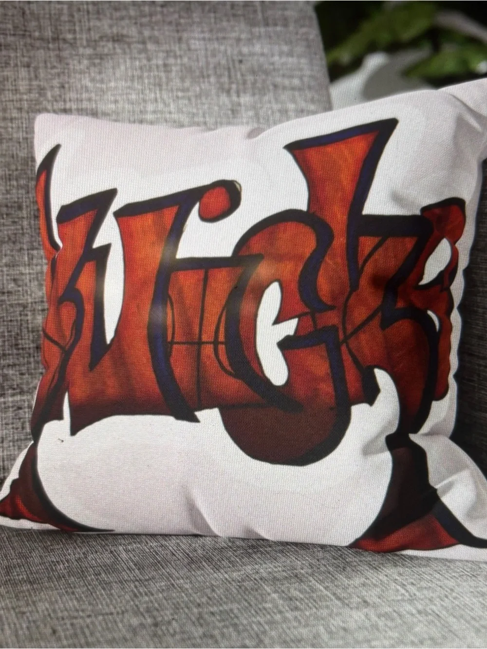 White Decorative Throw Pillow with Red Graffiti Design